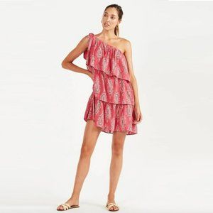 TIGERLILY Ahana Frill Cotton Pink Paisley One Shoulder Mini Dress